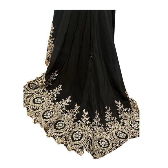 Shail K Rhinestone Mesh  Black Gold Evening Gown  W/ Train  Size 10 Prom - Picture 8 of 14